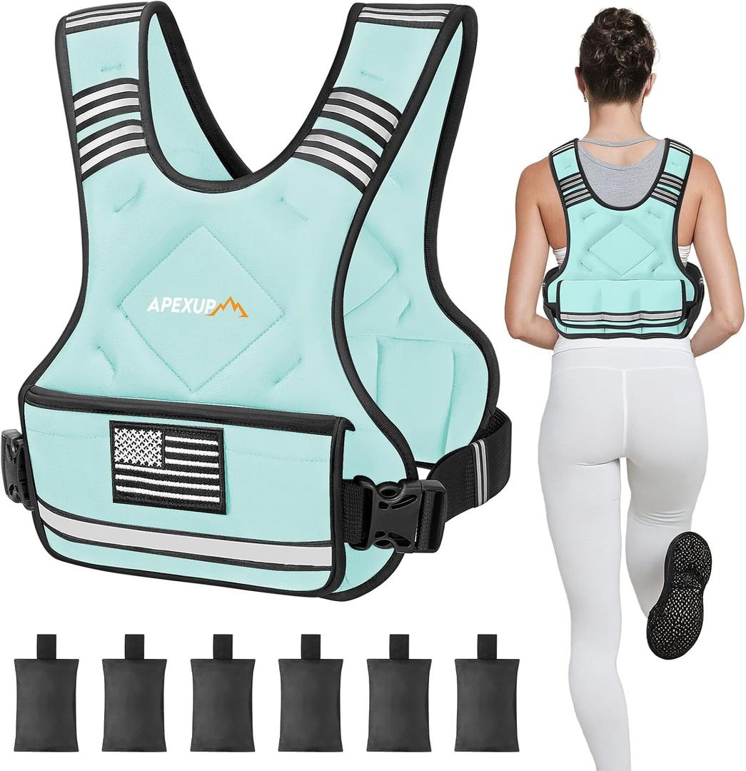 APEXUP Adjustable Weighted Vest, 20-32lb Vest with 6 Ironsand Weights and Large Pocket, Weight Vest for Men Women Strength Training, Running, Walking