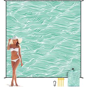 WIWIGO Beach Blanket Sandproof Extra Large Beach Mat Adults Waterproof Quick Drying Sand Free Mat Made by Premium Polyester with 4 Stakes & 4 Corner Pockets for Outdoor Travel Camping Hiking