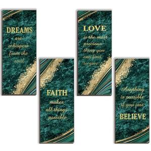 ONIZHITY 4 Pcs Green Gold Bathroom Decor Green Gold Wall Decor with Dreams Faith Love Believe Wooden Rustic Marble Style Versatile Bathroom Accessories for Bedroom Living Room(10X4)