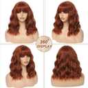 MINLEE Auburn Wig with Bangs for Women 14 Inch Short Bob Wavy Curly Wig Auburn Hair Wigs Natural Looking Heat Resistant Synthetic Wigs