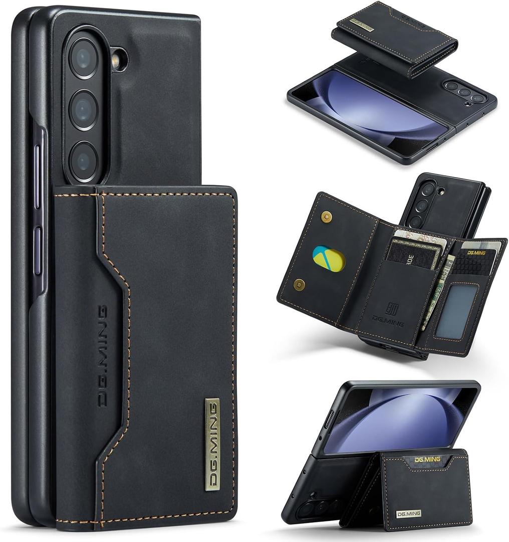 Wallet Case for Samsung Galaxy Z Fold 6, DG.MING Premium Leather Back Cover Shockproof Protective Phone Case Magnetic Detachable with Trifold Wallet Card Holder Pocket (Black)