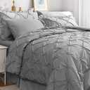 JOLLYVOGUE Gray Bed in a Bag Comforter Set for Bedroom, Pintuck Full Size Comforter Sets 7 Pieces,Beddding Sets with Comforter, Sheets,Ruffled Shams & Pillowcases (Full(82"x86"), Grey 
