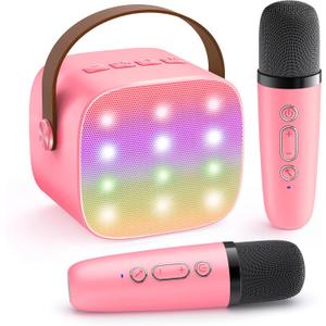 YLL Karaoke Machine for Kids, Portable Mini Speaker with 2 Wireless Microphones, Trendy Toys Birthday Gifts for Girls Ages 3, 4, 5, 6, 7, 8, 9, 10+ Years Old Toddler Singing Family Home Party (Rose)