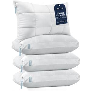 Nuzzle Neck Pillow Adjustable Standard Size Set of 4,Soft Luxury Hotel Feel | Bed Pillows Standard Set of 4 with Adjustable Height & Firm Feel for Side, Back and Stomach SleepersGift for Women & Men