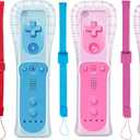 4 Packs Classic Remote Controller Compatible for Wii Wii U Console, Gamepad with Soft Silicone Sleeve and Wrist Strap (Red+Blue+Pink+Dark Blue)