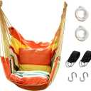 Hommtina Hammock Chair Hanging Rope Swing, Max 300 Lbs Hanging Chair with Pocket & Durability Perfect for Outdoor, Home, Bedroom, Patio, Yard (Pillows NOT Included,Orange)