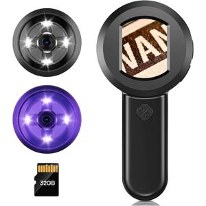 Leipan 100X Magnifying Glass for Reading, Digital Magnifier with 2inch Screen, Coin Magnifier with White/ Purple Lights, Compatible with Windows/ Mac, Include 32GB Card