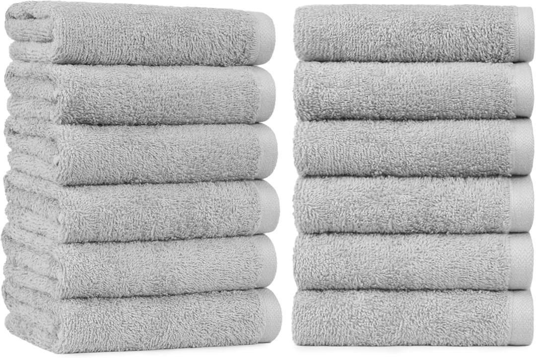 Soft and Thick Cotton Hand Towels for Gym, 16 x 26 in, Gray, 12-Pack
