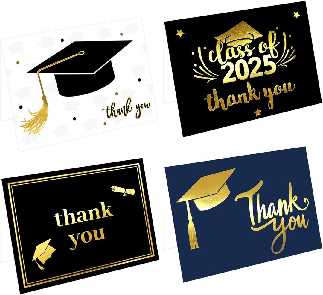 2025 Graduation Thank You Cards with Envelopes 24 Pack Gold Foil Notes Thank You Notes Congrats Grads Friends Family Party Supply End of School Year Thank You Cards