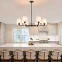 36" Black Dining Room Light Fixture, No Assembly Required 6-Lights Kitchen Chandelier for Dining Room with White Fabric Shade, Chandelier Ceiling Light Fixture for Kitchen Island Bulb Not Included
