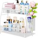 Famhap Bathroom Counter Organizer, Bathroom Organizer Countertop with Side Basket, Kitchen Countertop Organizer, Metal Spice Rack Organizer, White 13.8"x7"x12.6"