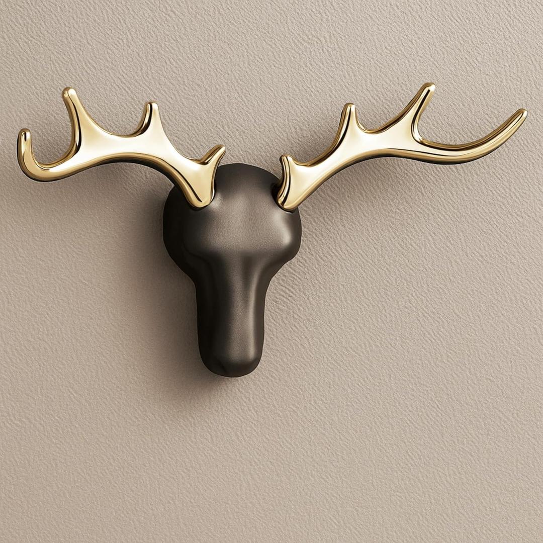 Metal Decorative Wall Mounted Gold Coat Hook for Living Room Closet, Towel Hooks for Bathrooms & Kitchen, Robe Hooks, Heavy Duty Decor Hat Rack for Wall Door (Deer)