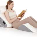 Orthopedic Bed Wedge Pillow Set for Sleeping 4 PCS - Adjustable Triangle Pillow for Neck Leg Support with Washable Cover - 35D Foam Wedge Pillow Post Surgery for GERD & Snoring (White Grey)