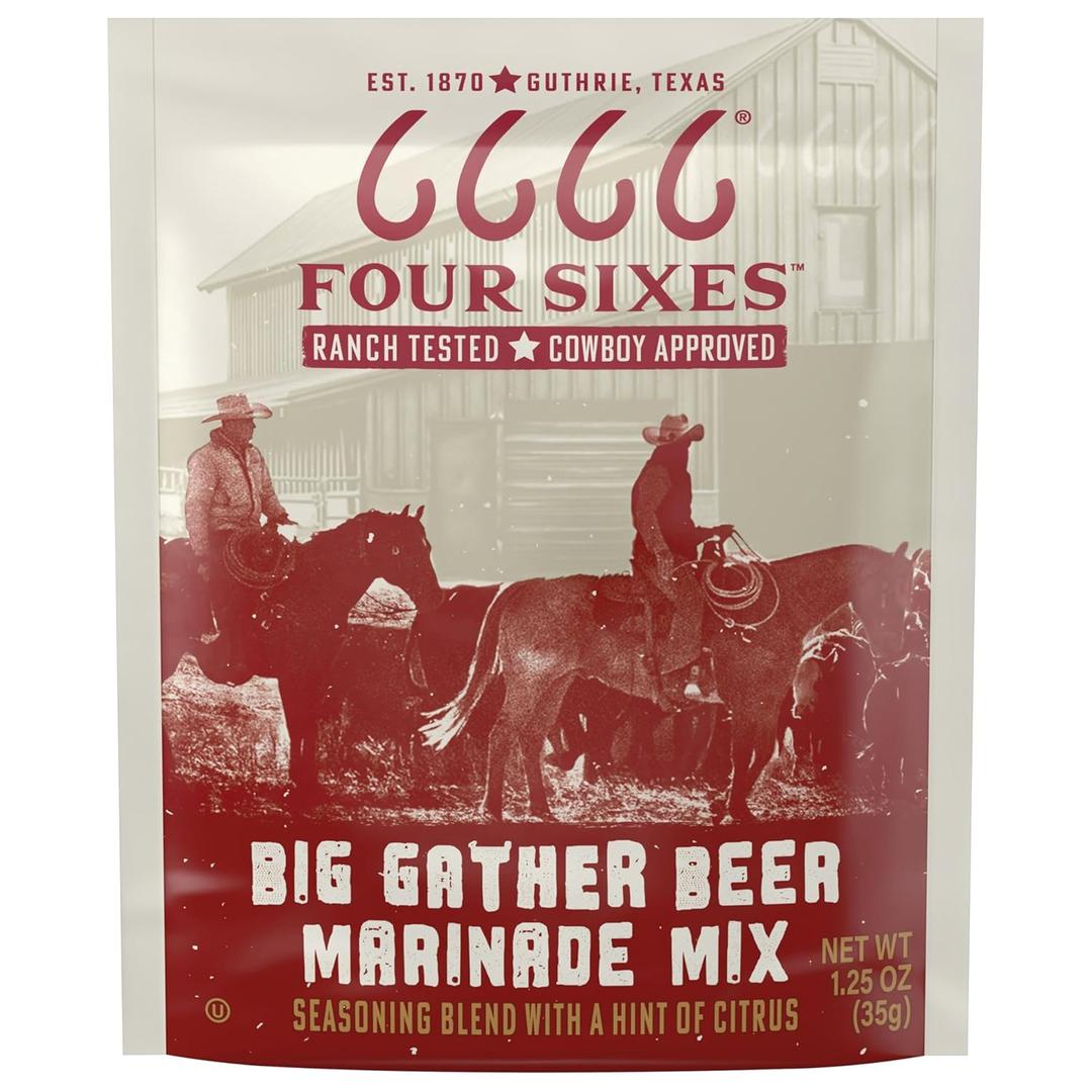 6666 Four Sixes Big Gather Beer Marinade Mix, 1.25 Ounce (Pack of 12), BEST BY OCT 29/27