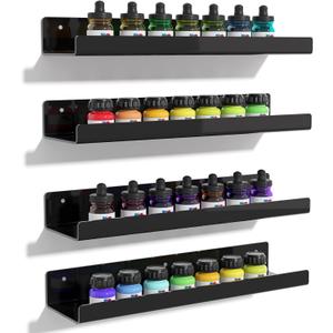 upsimples 4 Pack Acrylic Shelves for Wall Storage, 15" Floating Bookshelves for Kids, Display Shelf Organizer for Bathroom, Bedroom, Living Room Decor, Kitchen, Black