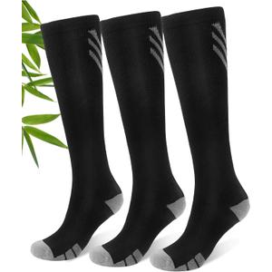 JODUCE Bamboo Viscose Compression Socks for Men & Women 3 Pairs, 15-25 mmHg Knee-High Socks Support for Flying Travel Daily（Black, S/ M）