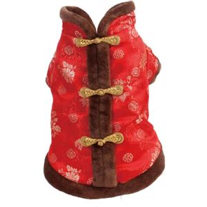 SEIS New Year Cat Knot Buttons Coat Dogs Cheongsam Winter Pet Clothes Vest Christmas Costume for Cats Teddy Bichon Small Medium Dogs (Brown, M (Chest Circumference 55cm/ 21.6"))
