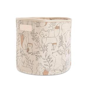 Crane Baby Woodland Nursery Basket, Animal Nursery Decor, Fabric Storage Bin, Collapsible Forest Decor, Hamper with Handles for Toys, Laundry, and Baby Items (13 x 12 Inches)