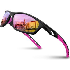 RIVBOS Sunglasses for Men Women Polarized UV Protection Sports Fishing Driving Shades Cycling RB833 (Black&pink)