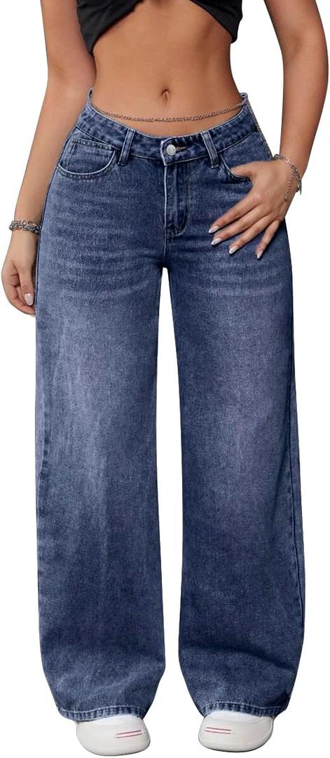 Baggy Jeans High Waisted Jeans for Women Trendy Wide Leg Distressed Vintage Denim Pants with Pockets (Large)
