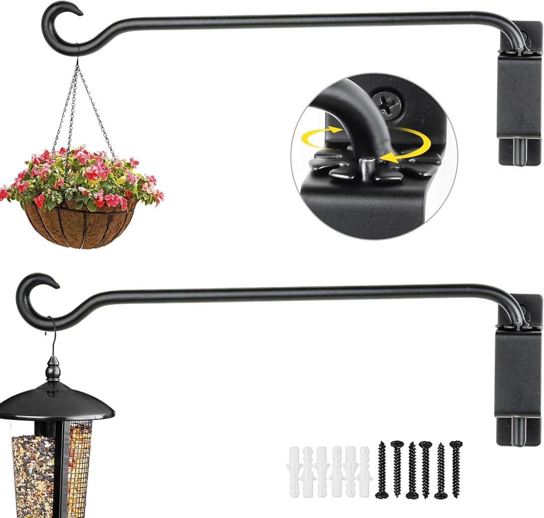 AJART Swivel Hanging Plant Bracket: Outdoor Bird Feeder Hangers for Wall Mount 16 Inch - 2 Pieces Hummingbird Feeder Hook for Flower Basket
