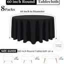 8 Pack Black Round Tablecloths 60 Inch Black Table Cloth (Fits 20-48 Inch Tables) Stain and Wrinkle Resistant Reusable and Washable Polyester Fabric for Buffet Wedding Party and Banquet