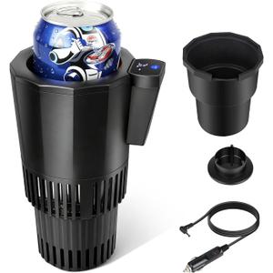2 In 1 Auto Cooling And Heating Car Cup Holder with Insulation Lid for Car Coffee Warmer Cup Cooler & Mug Warmer, Portable Can Cooler 12V Fridge Travel Coffee Mug Quick Heating Cooling,1PC Pack,Black