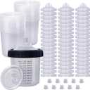 Disposable Paint Cups for Automotive Paint GunHVLP Paint Spray Paint Gun 20 Ounce (600ml) Kit with 55 Cups and Lids System, 1 Hard Cup with Retainer Ring and 10 Plugs