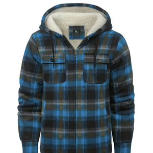 ZITY Heavy Thick Hoodies for Men Plaid Flannel Warm Sherpa Fleece Lined Winter Full Zip Up Coat (3X-Large, Blue, Green)