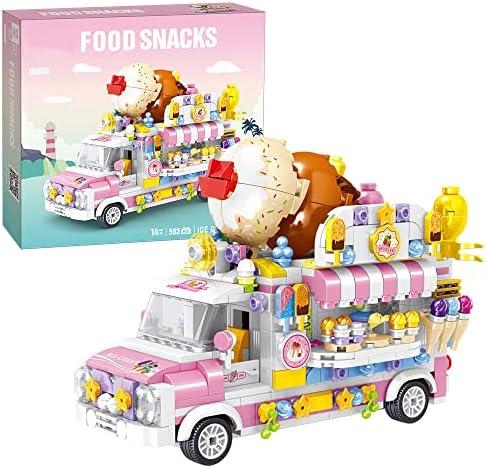 Ulanlan Uvini Building Blocks Car Model, Street View Series Mini Blocks Ice Cream Truck Car Building Set, Best Gift for Girls Collectible Model Cars Set to Bulild, STEM Toy for Children 12+ 593pcs