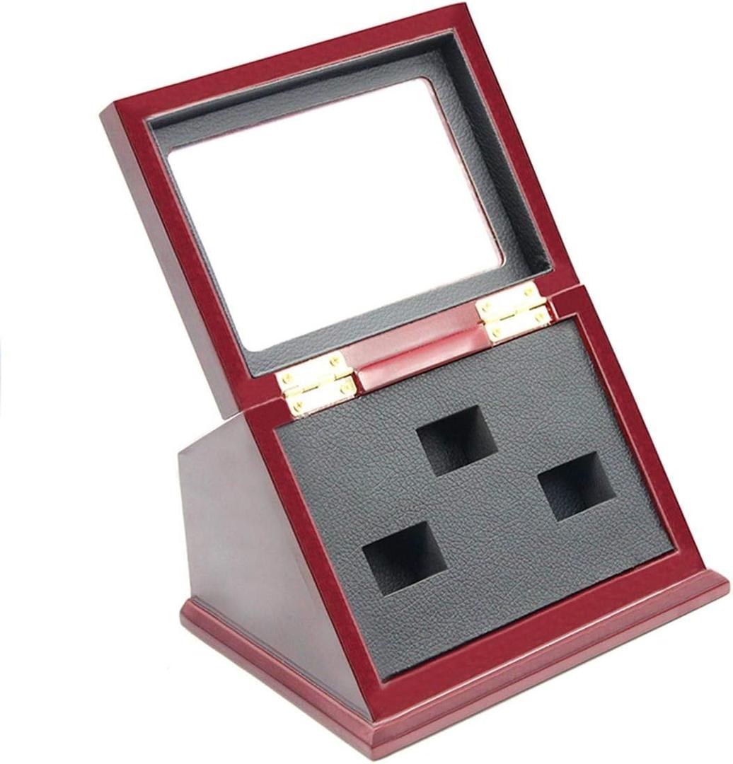Sports Championship Rings Wooden Display case Shadow Box Without Rings (3 Slots)