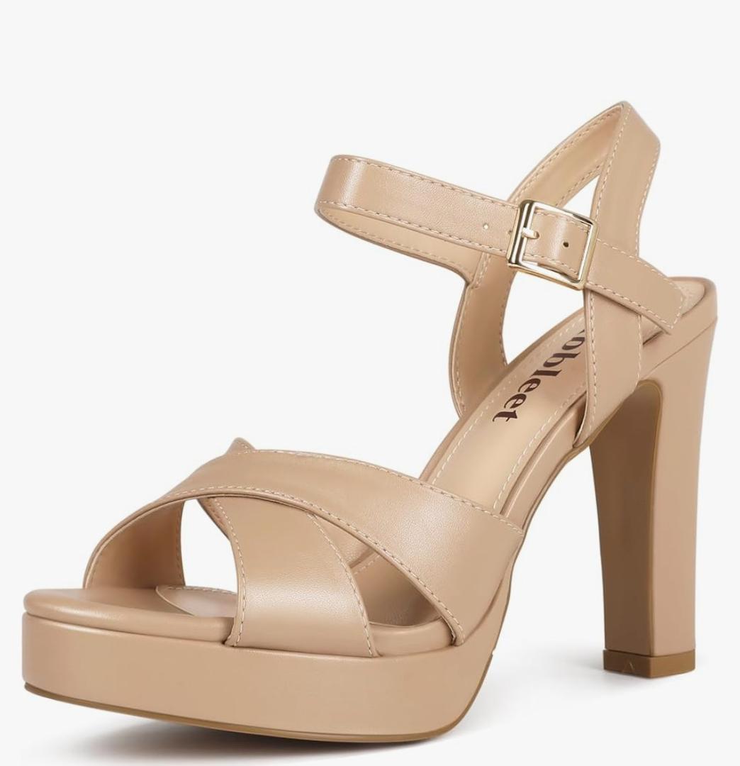 Abbleet Platform High Heels for Women Strappy Chunky Heels Sandals for Women Open Toe Block Heeled Sandals with Ankle Strap Summer Dress Shoes 6.5