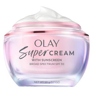 Olay Super Cream with Sunscreen SPF 30, Lightweight Face Moisturizer with Sun Protection, 5-in-1 Skin Care Benefits - Hydrating, Brightening, Firming - Niacinamide, Vitamin C, Collagen Peptide, 1.7 oz, BB: 03/2027 Olay Super Cream with Sunscreen SPF 30, Lightweight Face Moisturizer with Sun Protection, 5-in-1 Skin Care Benefits - Hydrating, Brightening, Firming - Niacinamide, Vitamin C, Collagen Peptide, 1.7 oz, BB: 03/2027