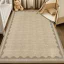 GarveeHome Scalloped 4 x 6 Rug Non-Slip Washable Low-Pile Carpet - Solid Tan Jute Digital Printing Modern Rugs for Bedroom Living Room Nursery Kitchen Indoor Mat with Rubber Back