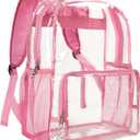 Vorspack Clear Backpack Heavy Duty - Large Clear Backpacks for School See Through Bookbag for Girls Boys Transparent Bag for Work, Concert, College - Pink