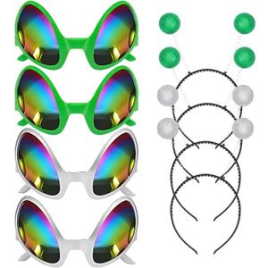 Alien Headband & Glasses Set - Glitter Green/Silver Antenna, Costume Accessories for Adults & Kids, Party Favors