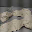 Fesciory 3 Pack Christmas Stockings 18 Inches Large Size Cable Knitted Stocking Gifts & Decorations for Family Holiday Xmas Party, Ivory White 18in