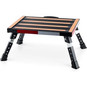 Safety RV Steps, Yagud Height Adjustable Folding Platform Step with 17" X 12" Anti-Slip Surface, Rubber Feet, Handle, Reflective Strips, and T Level, Aluminum RV Step Stool Supports Up to 1000lbs