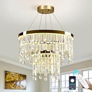 UOFUS Modern Crystal Chandelier Gold 23" Round Chandelier for Dining Room Luxury Crystal LED Adjustable Hanging Ceiling Light Fixture Raindrop Pendant Light for Entryway Living Room Foyer Bedroom UOFUS Modern Crystal Chandelier Gold 23" Round Chandelier for Dining Room Luxury Crystal LED Adjustable Hanging Ceiling Light Fixture Raindrop Pendant Light for Entryway Living Room Foyer Bedroom