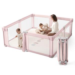 Baby Playpen Portable, Pre-Assembled Play Pen 71x79 Large Foldable Playpen for Babies and Toddlers, Sturdy and Safe Toddler Play Yard Indoor Outdoor with Carry Bag, Pink