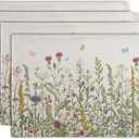 Rustic Wildflower Floral Placemats Set of 4 Spring Summer Vintage Flowers Plants Herbs Linen Table Mats 12x18 Inch Seasonal Flower Decorative Place mats for Farmhouse Kitchen Dining Decoration