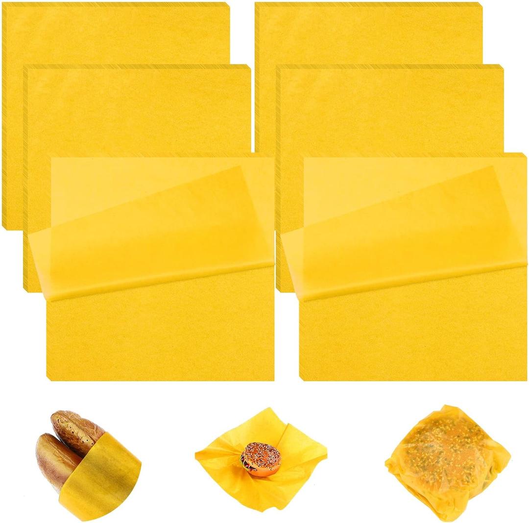 Estune 240 Pcs 12 x 12 Inch Deli Paper Sheets Sandwich Dry Wax Paper Oil Proof Food Basket Liners Food Wrapping Sheets for Bread, Party, Picnic, Festival, BBQ(Yellow)