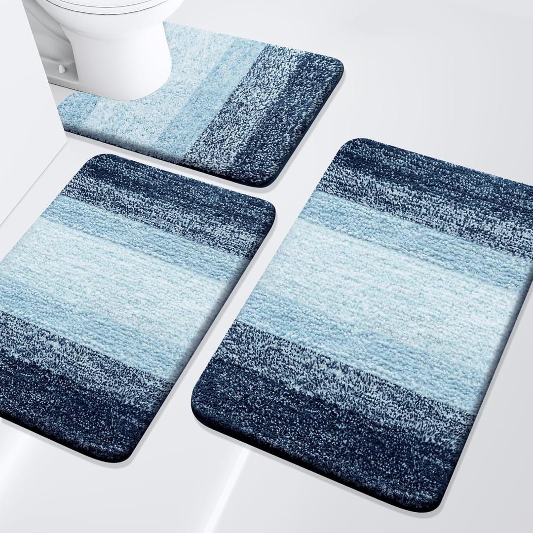 Arotive Bathroom Rugs Set 3 Piece, Extra Soft and Absorbent Bath Rugs, Machine Wash Dry Bath Mats for Bathroom, Toilet, Tub and Shower, 24x16, 30x20 and U-Shaped 24x20, Dark Blue
