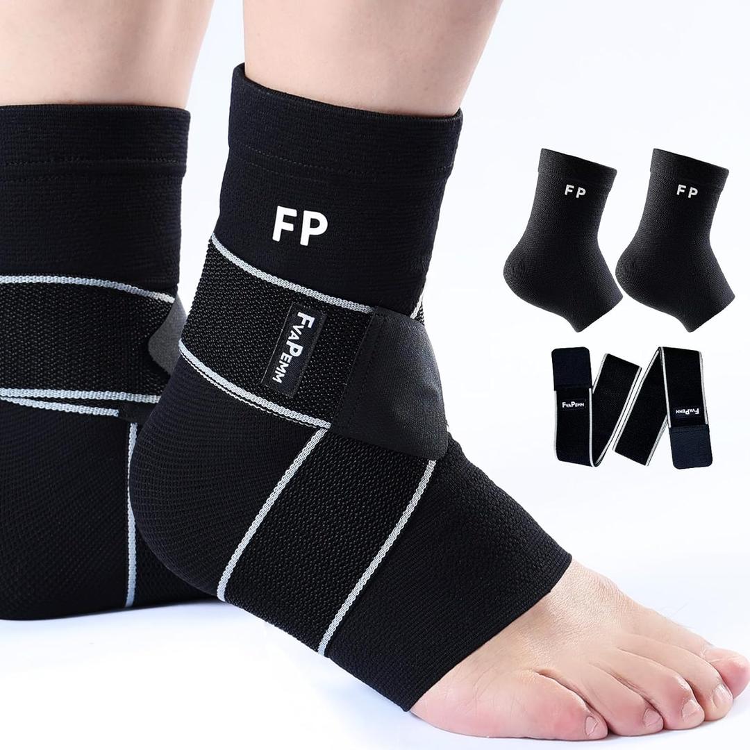 Copper Ankle Brace for Women Men-2 Pack Ankle Compression Sleeve Support for Sprained Ankle, Plantar Fasciitis Relief & Achilles Tendonitis Brace, Sports, Running, Black, 2XL