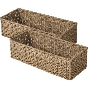 StorageWorks Toilet Tank Basket for Bathroom, Seagrass Storage Baskets for Toilet Tank Top, 2-Pack (15 "L x 6 "W x 4 "H)