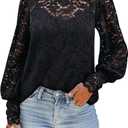 DOROSE Womens Tops and Blouses Dressy Casual Lace Floral Long Sleeve Shirts (Medium, B01- Black)