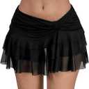 Women's Y2k Lace Mini Skirt Layered Ruffle Low Rise Flowy Short Skirt Ruched Cake Skirt L