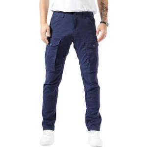 Plaid&Plain Men's Cargo Pants Slim Fit with Articulated Knees (Blue, M)
