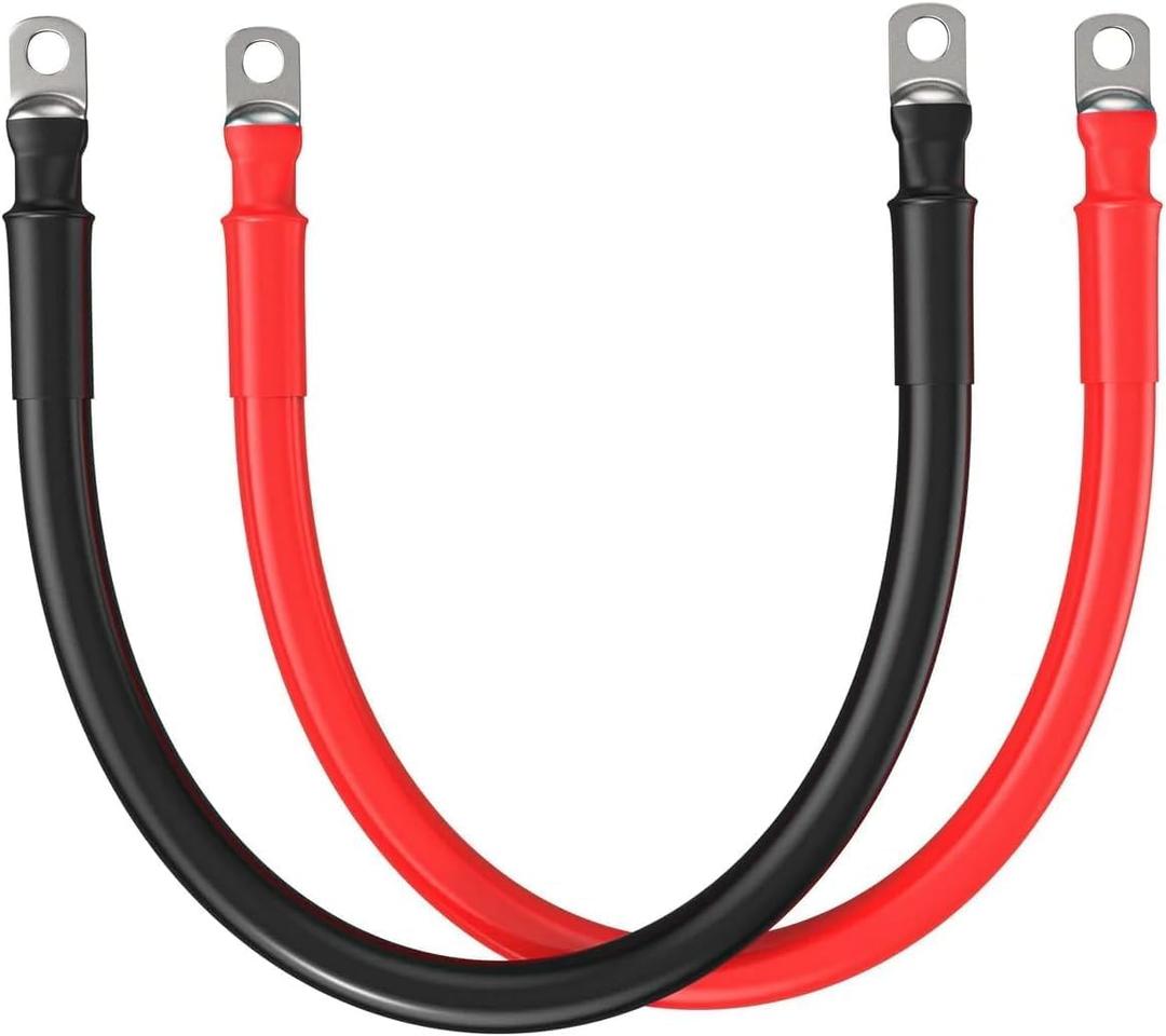 2AWG Pure Copper Battery Cables with 3/8" Lugs Red & Black, 1FT, 2-Pack for Car, RV, Truck, Boat, Marine, Solar Power, Motorcycle, Automotive, Off-Road, Boat Accessories