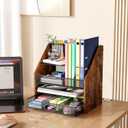 Homsorout Wooden Desk Organizer - Mesh File Organizer with Drawers and Pen Holder - 4-Tier Vertical Paper Letter Storage Tray, Desktop Organizers and Accessories for Home Office